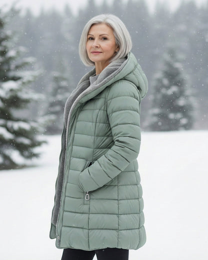 Fleece-lined puffer coat with A-line silhouette for women | Jami