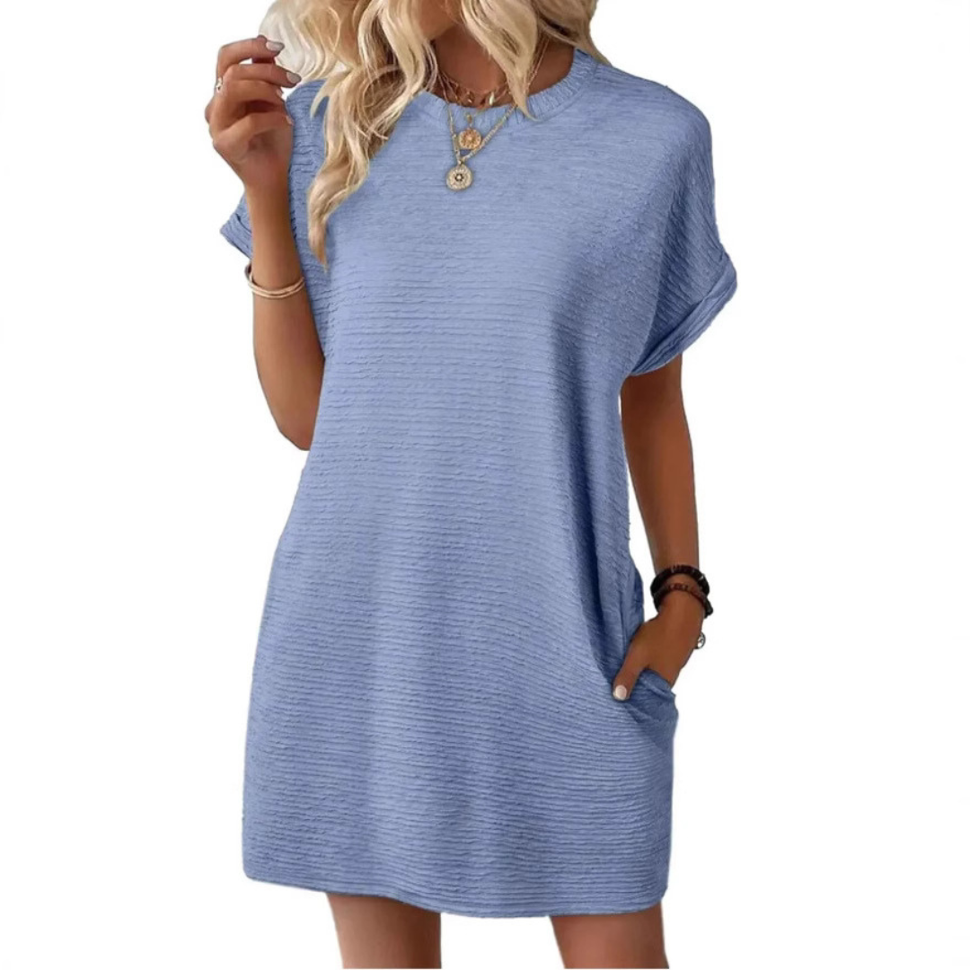 Casual minimalist round-neck summer dress for women | Evasha -11
