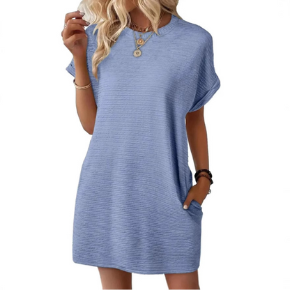 Casual minimalist round-neck summer dress for women | Evasha -11