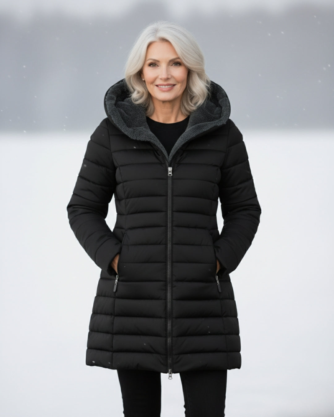 Fleece-lined puffer coat with A-line silhouette for women | Jami