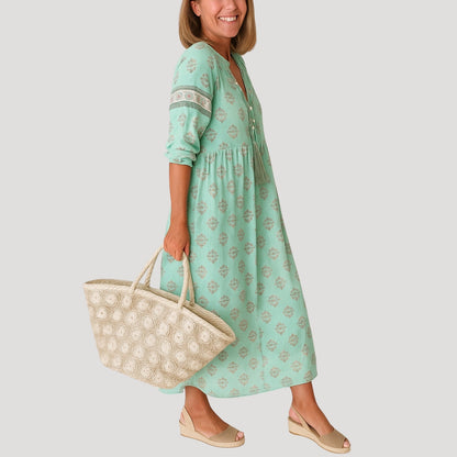 Boho midi dress with printed design for women | Liora
