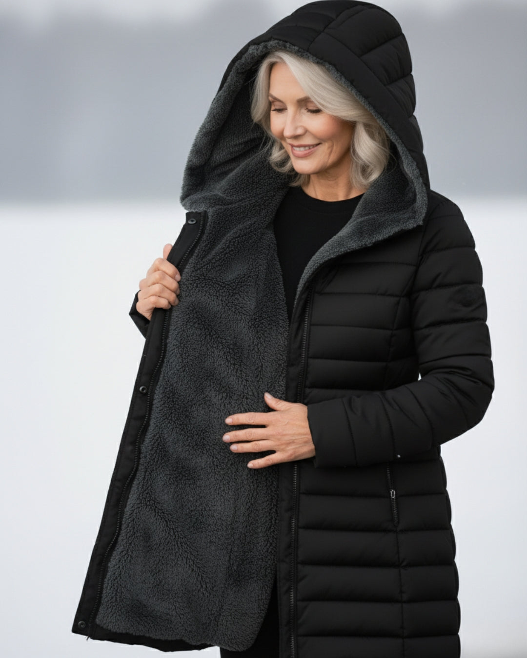 Fleece-lined puffer coat with A-line silhouette for women | Jami