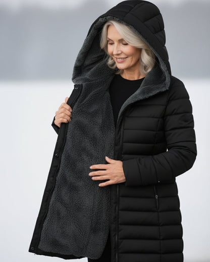 Fleece-lined puffer coat with A-line silhouette for women | Jami