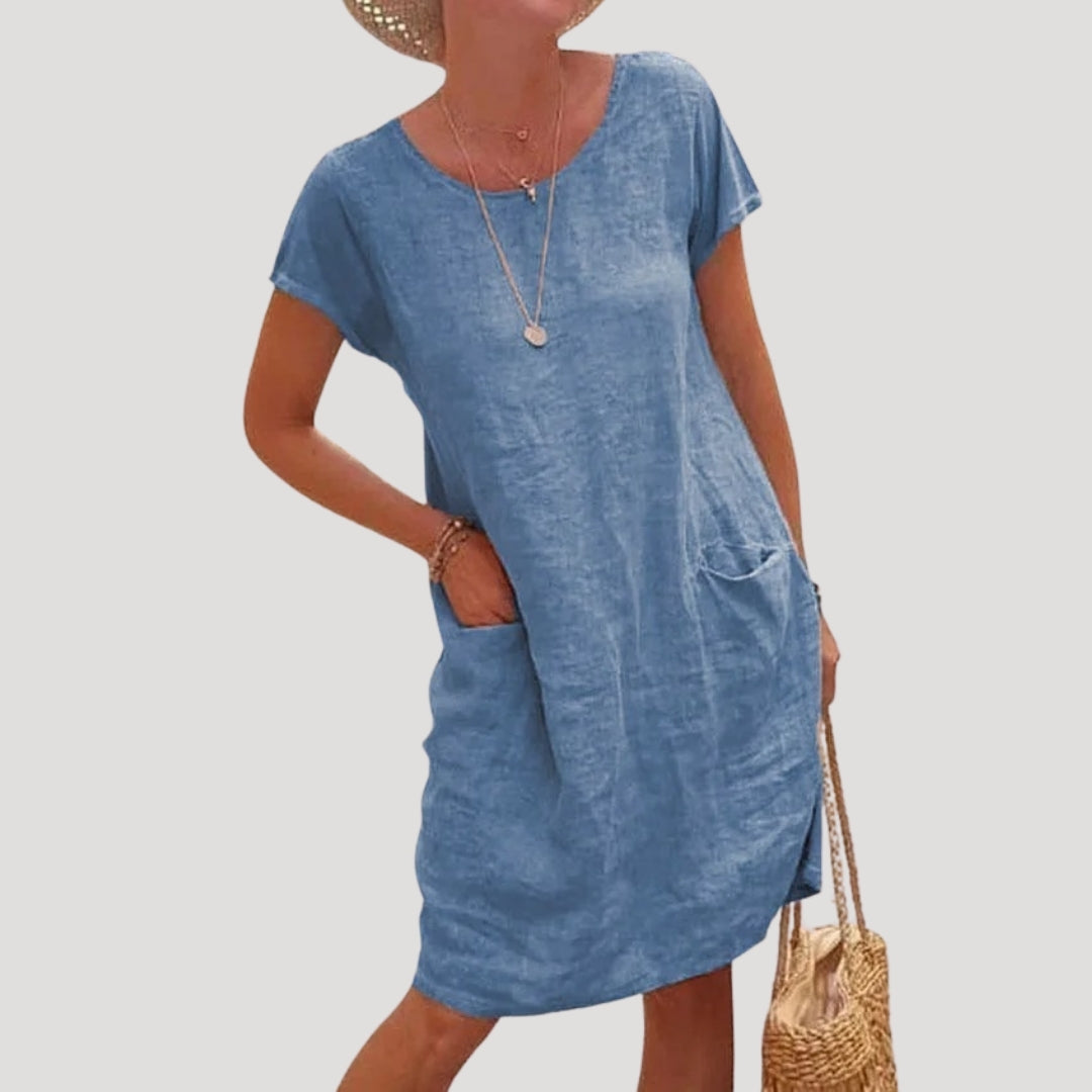 Short-sleeve summer midi dress for women | Isla -1