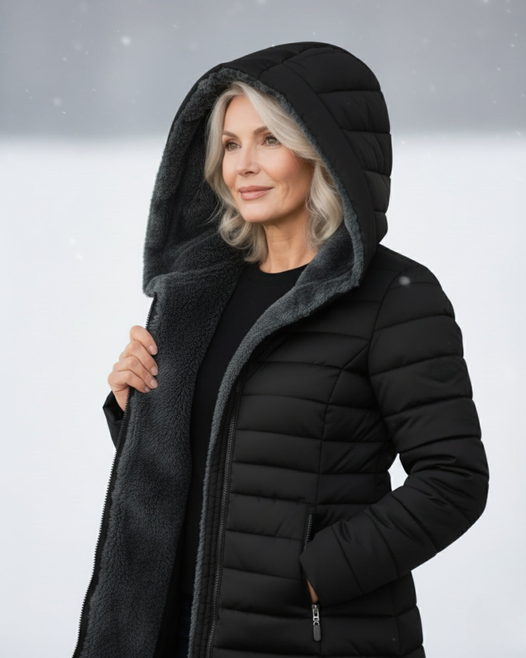 Fleece-lined puffer coat with A-line silhouette for women | Jami