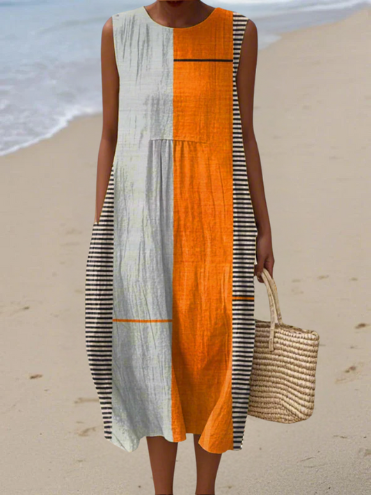 Sleeveless colourblock everyday midi dress for women | May -1