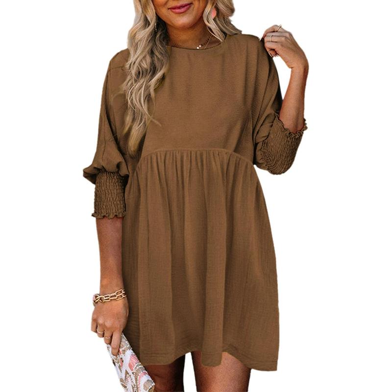 Casual crew-neck loose-fit mini dress for women | Mirasol -6