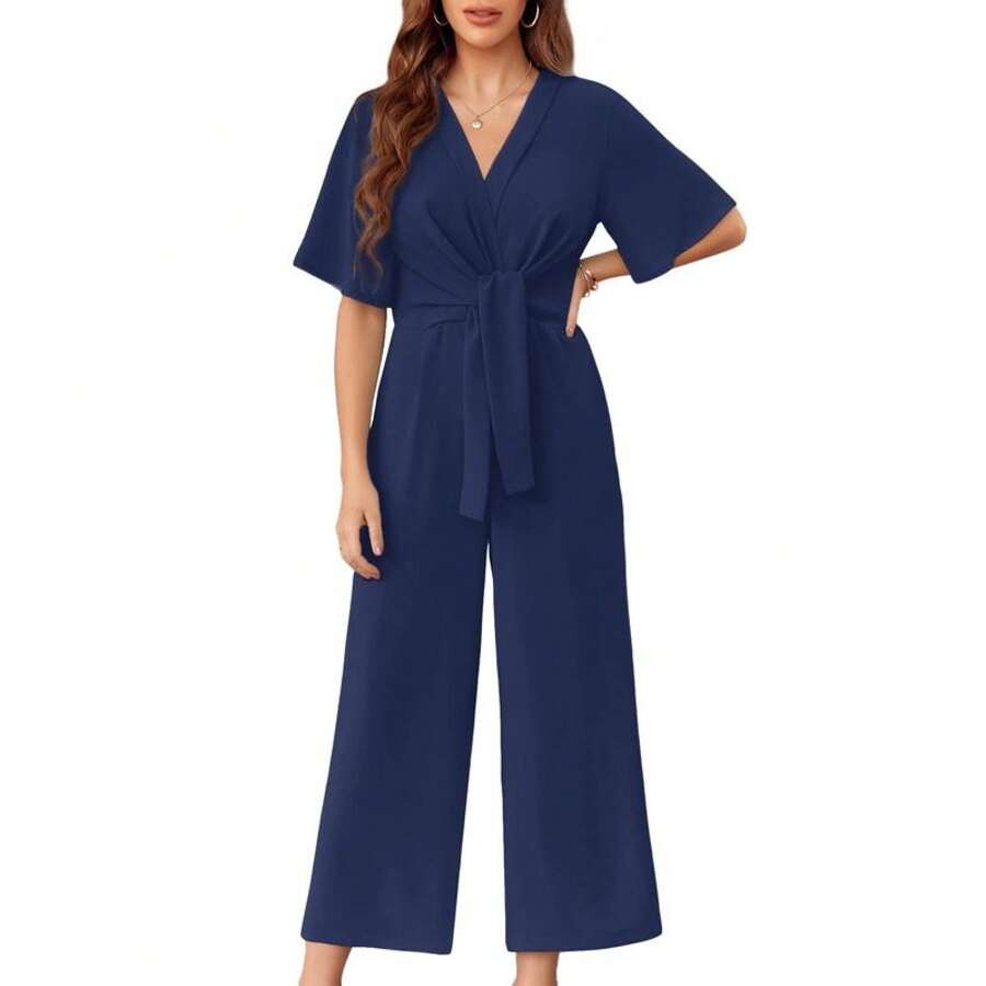 Elegant summer tie-knot everyday jumpsuit for women | Gabriella -3