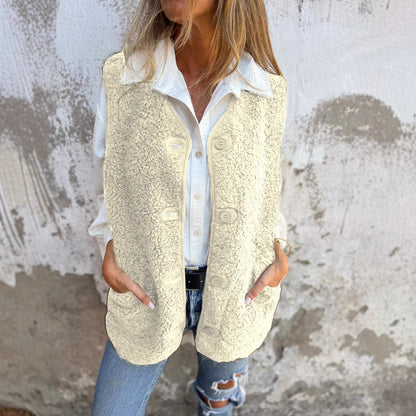 Chic autumn button-down short cardigan gilet for women | Elara -4