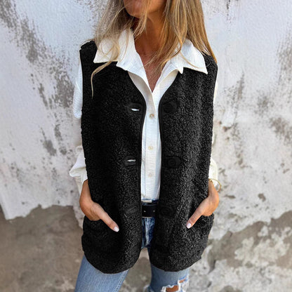 Chic autumn button-down short cardigan gilet for women | Elara -3