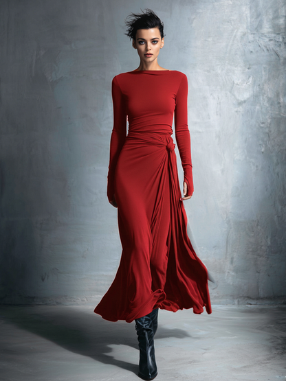 Elegant grey wrap maxi dress for women | Elara -5