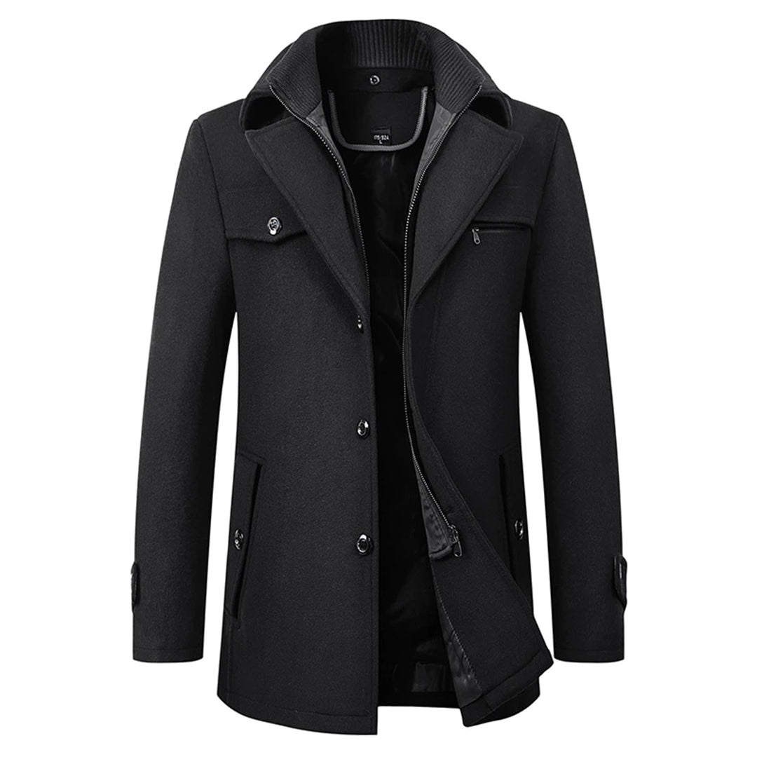 Long slim-fit coat with high collar for men | Altair