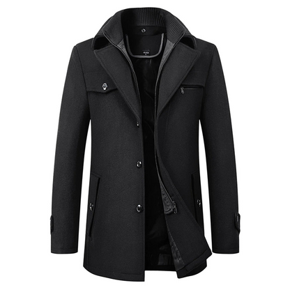 Long slim-fit coat with high collar for men | Altair