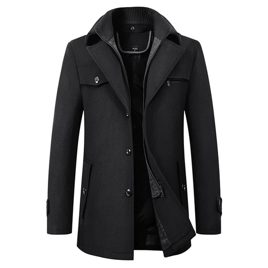 Long slim-fit coat with high collar for men | Altair