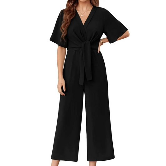 Elegant summer tie-knot everyday jumpsuit for women | Gabriella -1