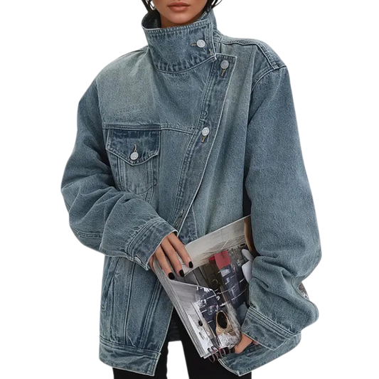 Trendy asymmetric button street-style jacket for women | Sarah -1