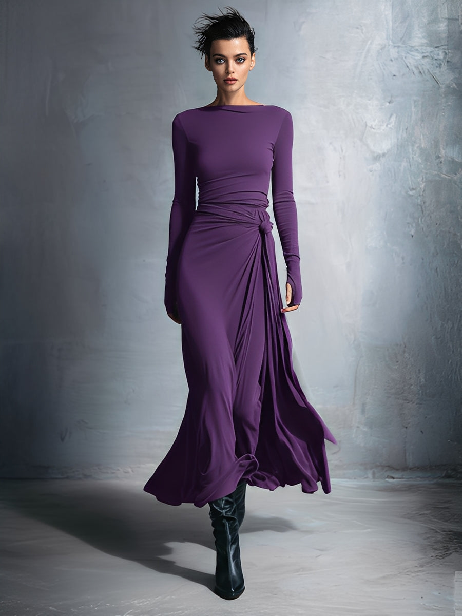 Elegant grey wrap maxi dress for women | Elara -10