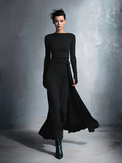 Elegant grey wrap maxi dress for women | Elara -4