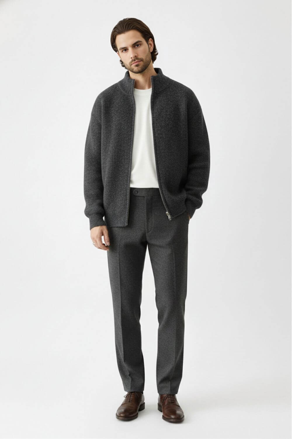 Zip knit jumper with stand collar for men | Caurelle