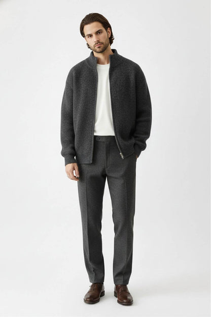 Zip knit jumper with stand collar for men | Caurelle