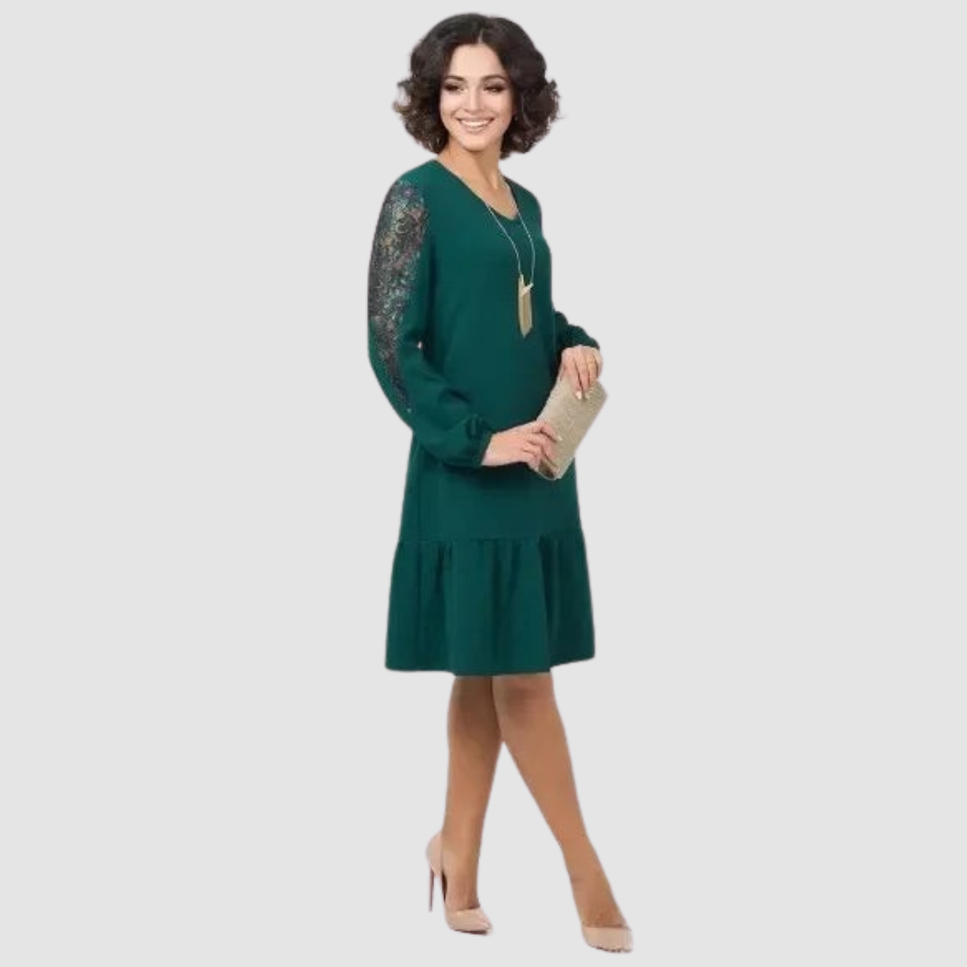 Elegant lace-sleeve midi dress for women | Lowri Quinn -2