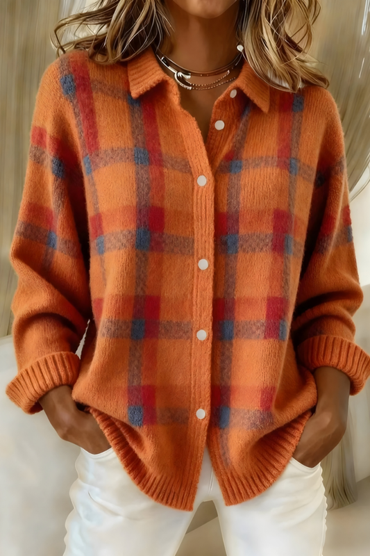 Plaid knit cardigan for women | Anna