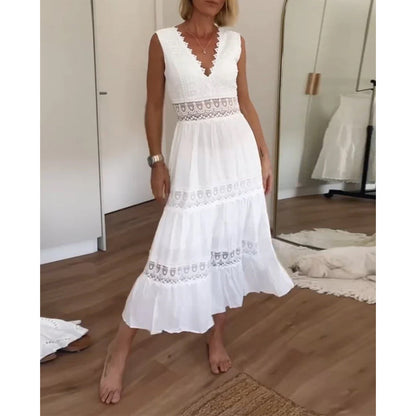 V-neck lace midi dress for women | Aurélia -11