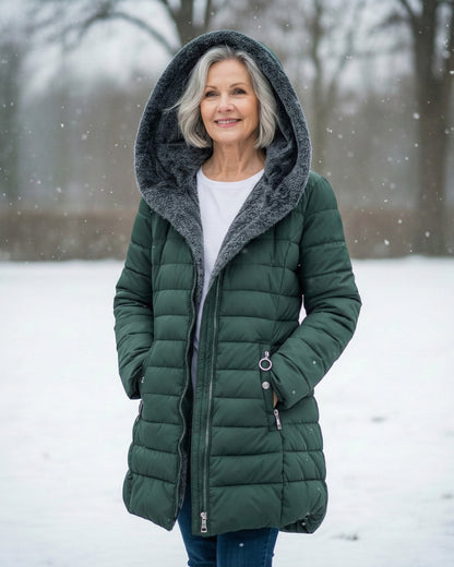 Fleece-lined puffer coat with A-line silhouette for women | Jami