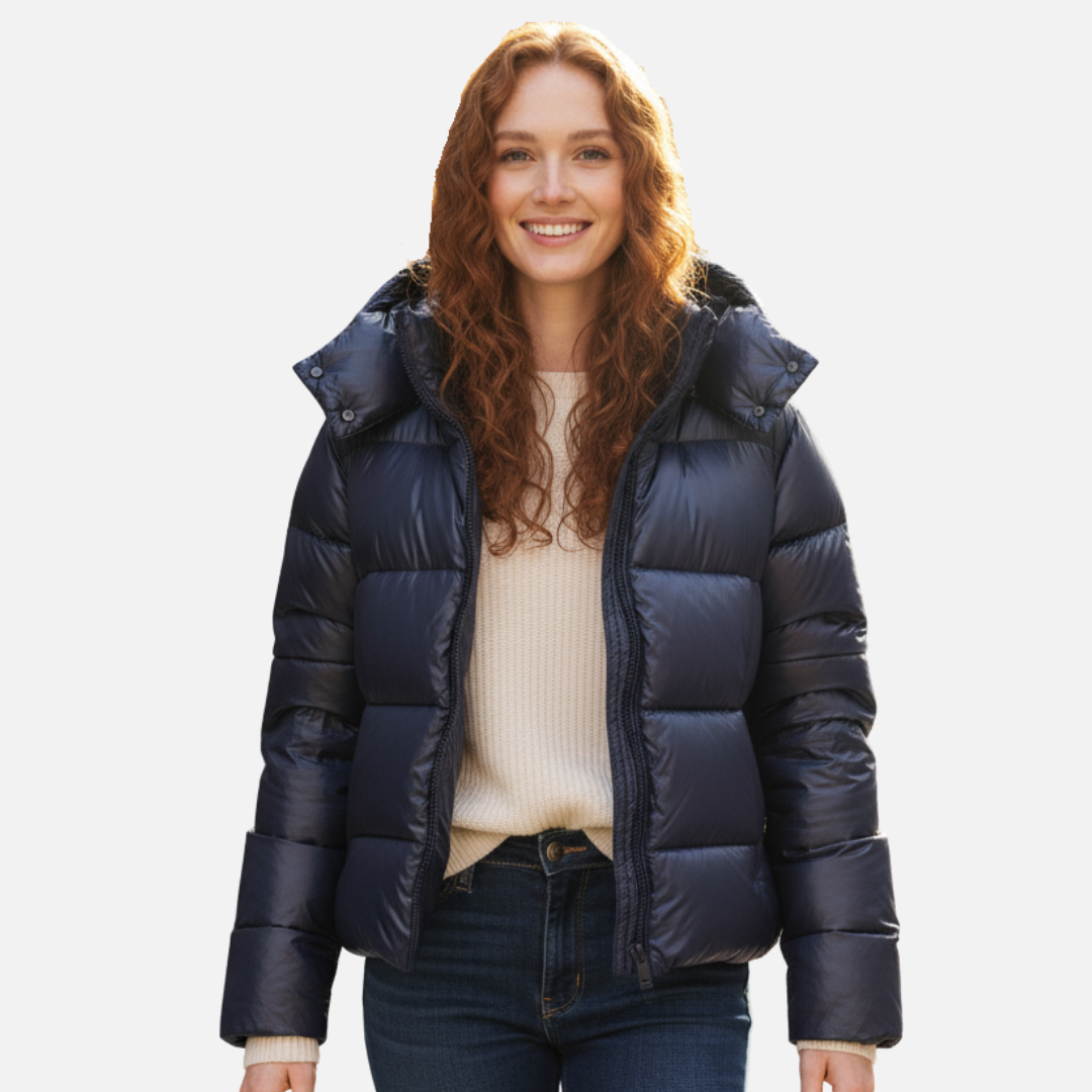 Glossy hooded lightweight puffer jacket for women -1