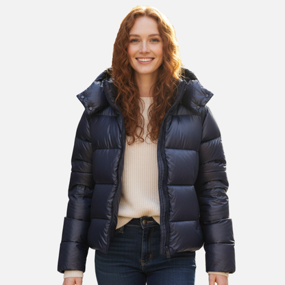 Glossy hooded lightweight puffer jacket for women -1