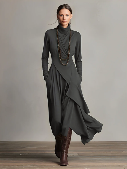Bohemian draped turtleneck maxi dress jumper for women | Elowen -4
