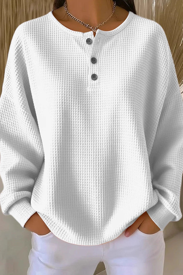 Classic waffle-knit henley everyday top for women | Livia -2