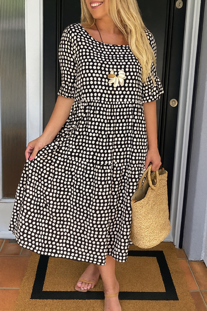 Relaxed sable short-sleeve midi dress for women | Iris -4