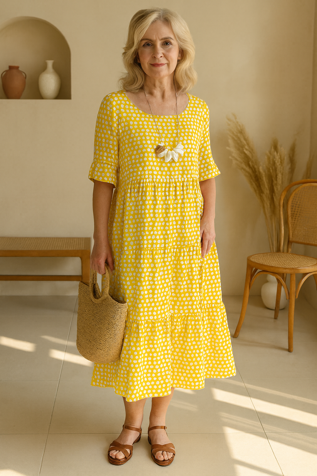 Relaxed sable short-sleeve midi dress for women | Iris -6