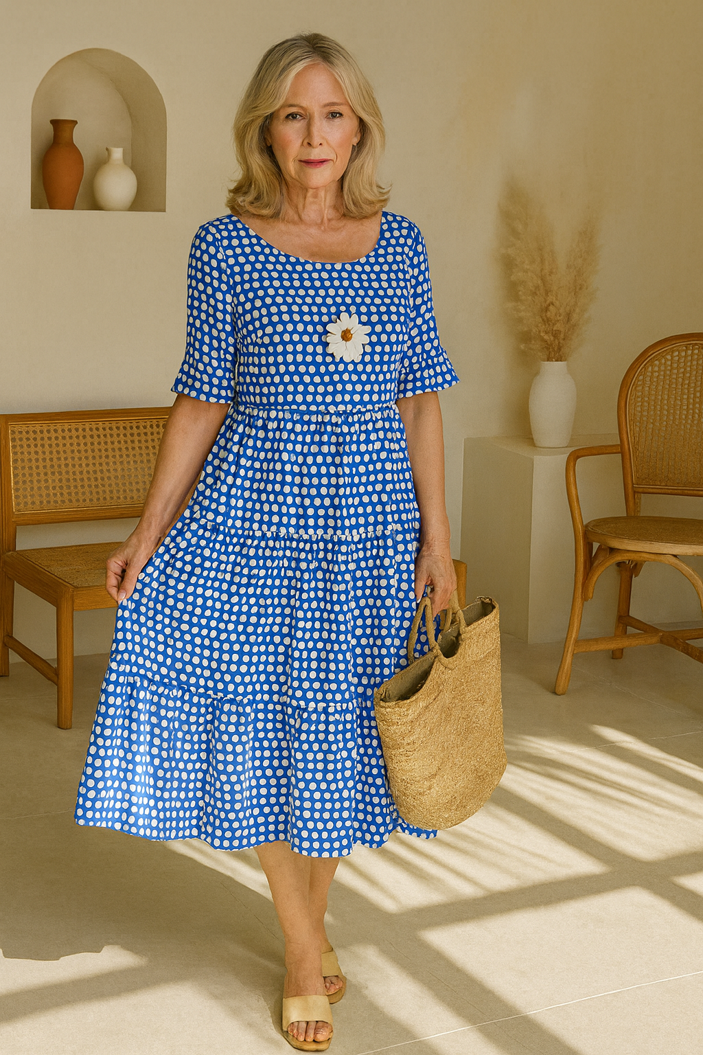 Relaxed sable short-sleeve midi dress for women | Iris -8