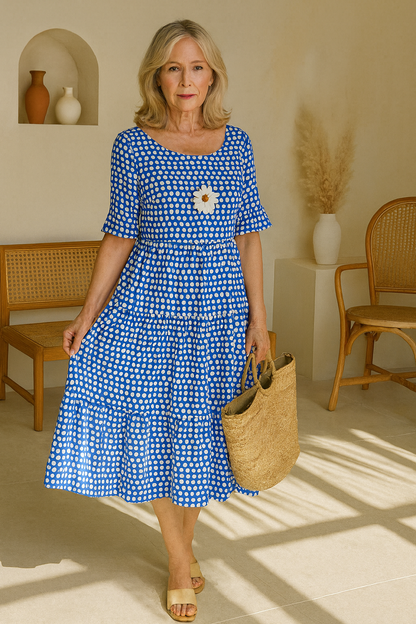 Relaxed sable short-sleeve midi dress for women | Iris -8