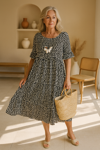 Relaxed sable short-sleeve midi dress for women | Iris -3