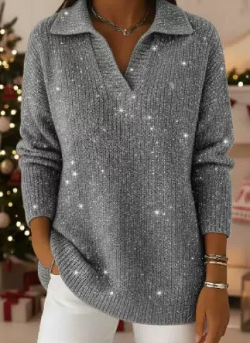 Classic polo-neck everyday knit sweater for women | Léonie -11