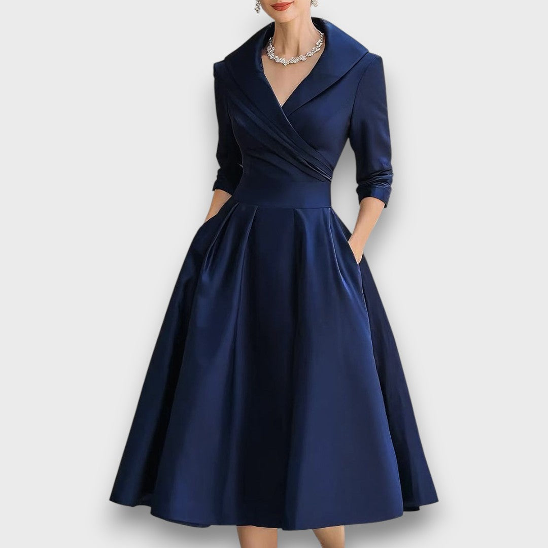Refined wrap-neck midi dress for women | Elara -3