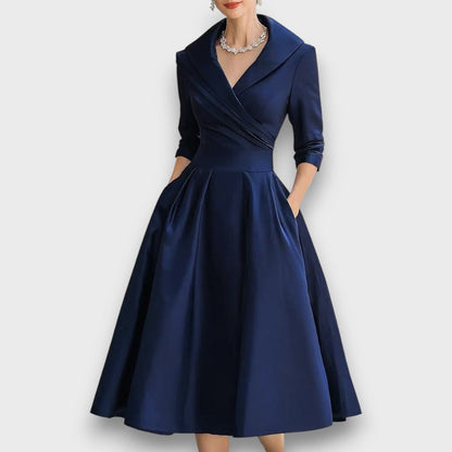 Refined wrap-neck midi dress for women | Elara -3