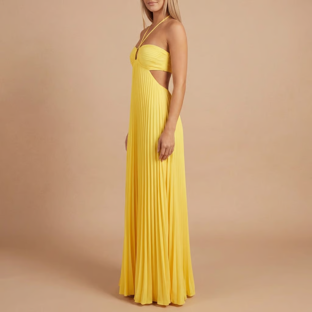 Elegant pleated halter maxi for women | Lavinia -4