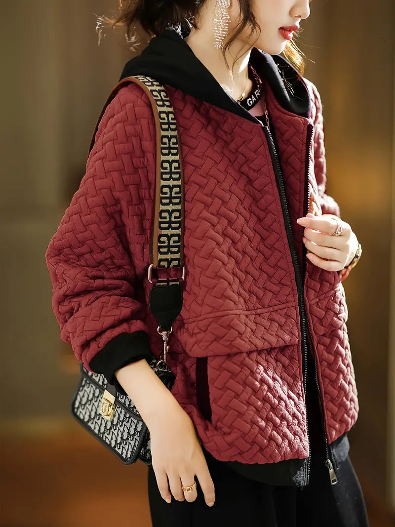 Quilted zip-up hoodie basketweave pattern trainers for women | Selara -9