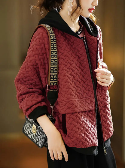 Quilted zip-up hoodie basketweave pattern trainers for women | Selara -9