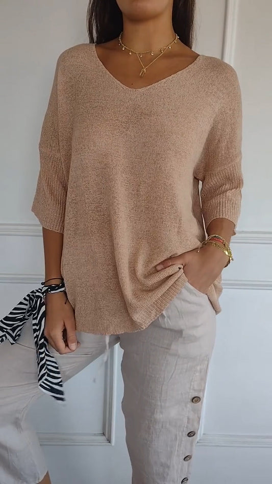 Casual V-neck relaxed everyday top for women | Lauren -1