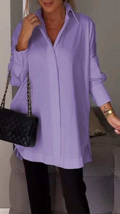 Sophisticated lapel shirt blouse for women | Amy -12