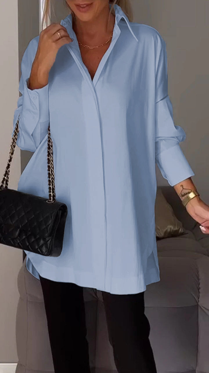 Sophisticated lapel shirt blouse for women | Amy -8