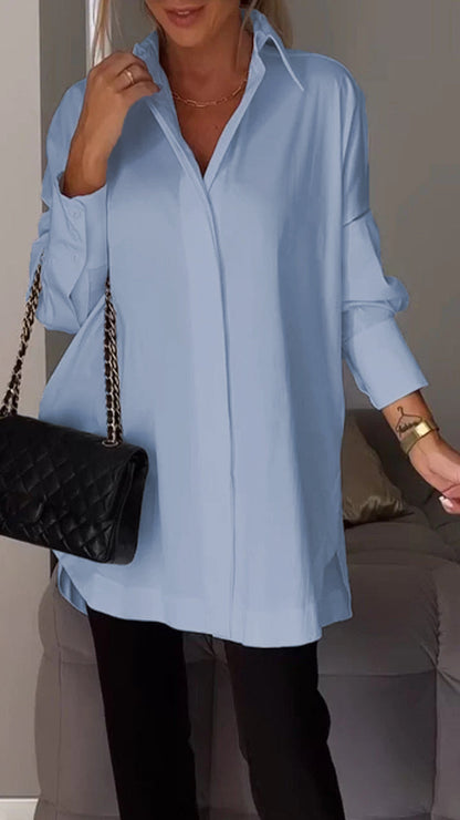 Sophisticated lapel shirt blouse for women | Amy -8