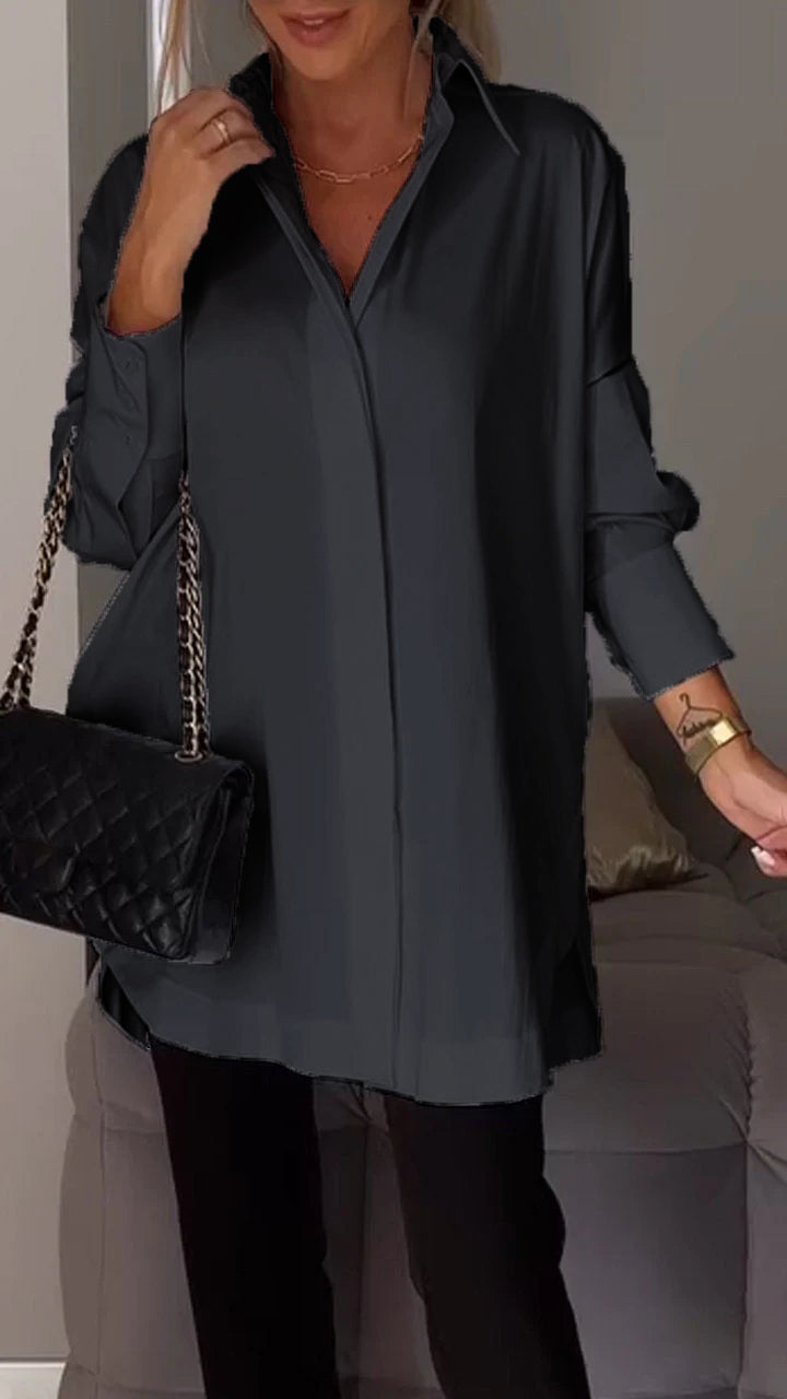 Sophisticated lapel shirt blouse for women | Amy -9