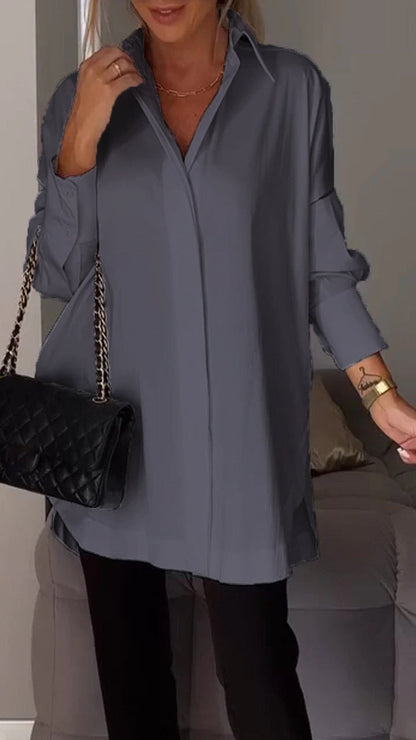Sophisticated lapel shirt blouse for women | Amy -10