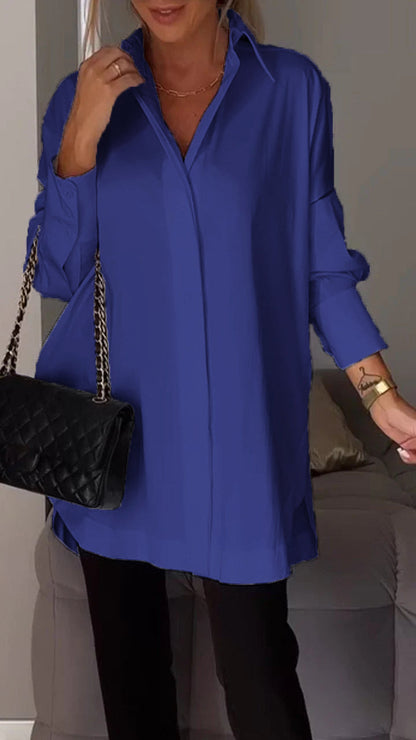 Sophisticated lapel shirt blouse for women | Amy -11
